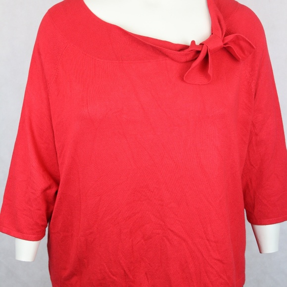 Sag Harbor Sweaters - SAG HARBOR Boat Neck 3/4 Sleeve Red Sweater w/bow